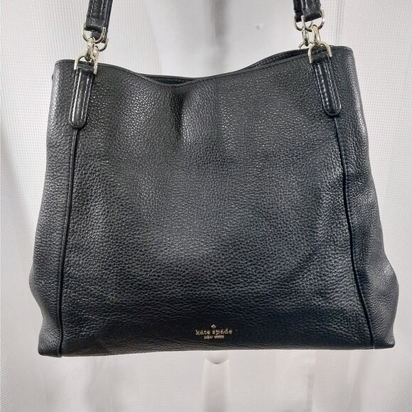 KATE SPADE! BLACK PEBBLED GENUINE LEATHER 3 COMPARTMENT SHOULDER BAG PURSE, BAG! - Picture 3 of 12